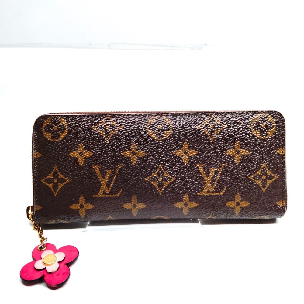 Auth Louis Vuitton Portefeuille Clemence Zippy Wallet Monogram/Pink Flower